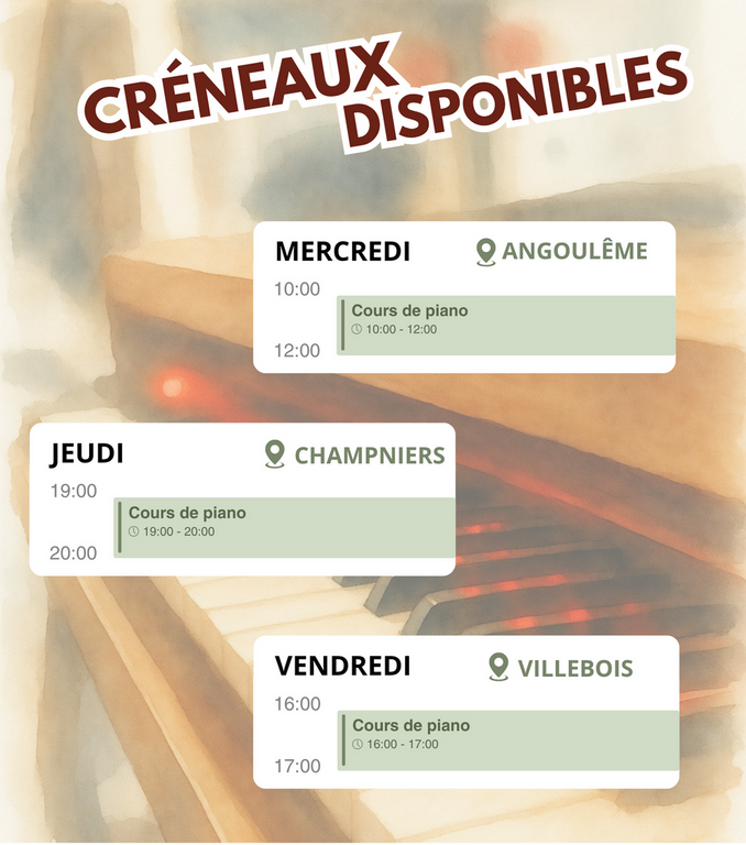 Créneaux disponibles rentrée 2026